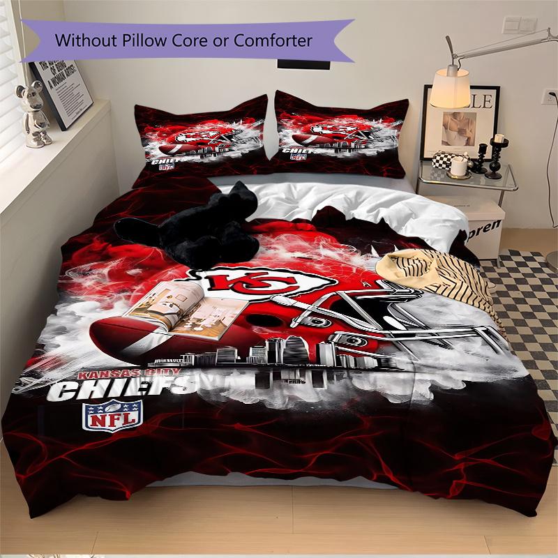 Set Biancheria da Letto con Casco da Football NFL Kansas City Chiefs e Pallone-Decorazione per la Casa-Perfetto per Camera da Letto, Camera degli Ospiti, Soggiorno, Hotel-Regalo Ideale pe