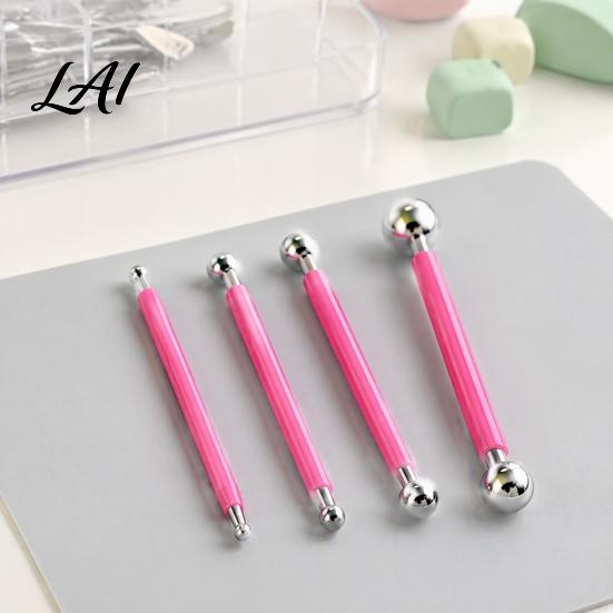 Pottery Modeling Tools 4Pcs Polymer Clay Sculpting Stick Set Shaping Tool with Stainless Steel Ball 4 Size DIY Fondant