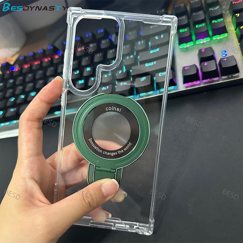 Hybrid Magnetic Holder Case For Samsung Galaxy S25 Edge S24 FE S23 S21 S22 Plus Ultra A56 A36 A55 Clear Hard Transparent Cover