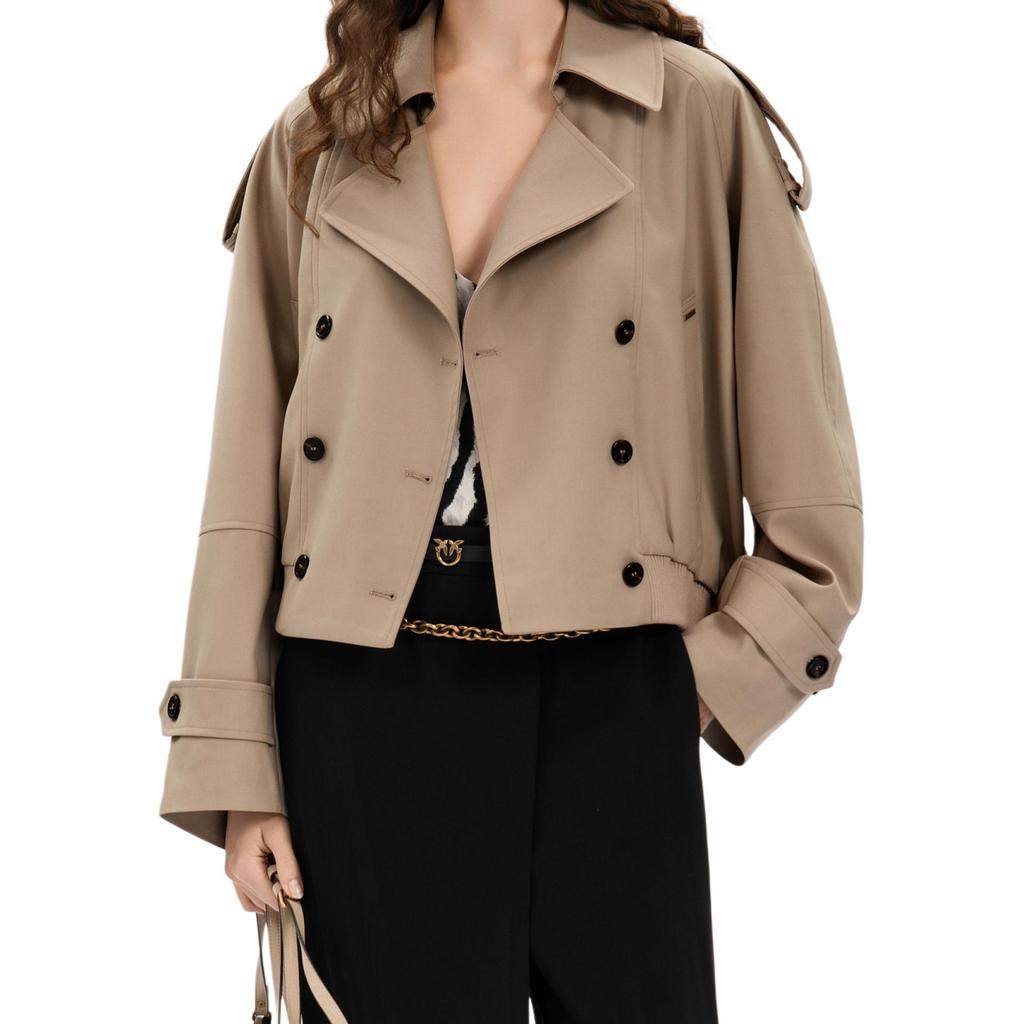 PINKO Chic Double-Breasted Shoulder Epaulet Design Casual Lapel Short Trench Coat Women outerwear Pink PAF253328041