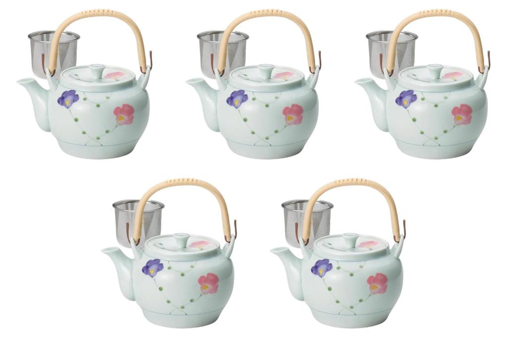 Set of 5 6 Earthenware Teapots with Ribbon U X 11 Cm 800 Earthenware Teapots Setomonohonpo No. [13.5 Cc] Arita-yaki Arita-yaki