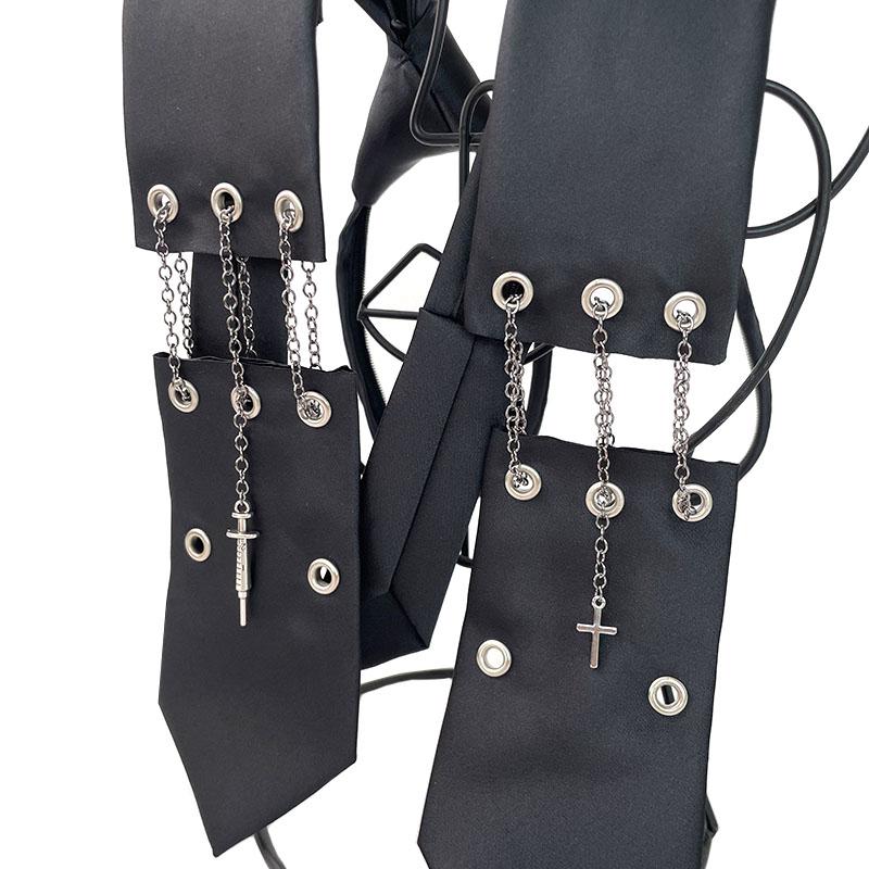 Handmade dark punk no-zipper men's and women's black chain tie birthday gift