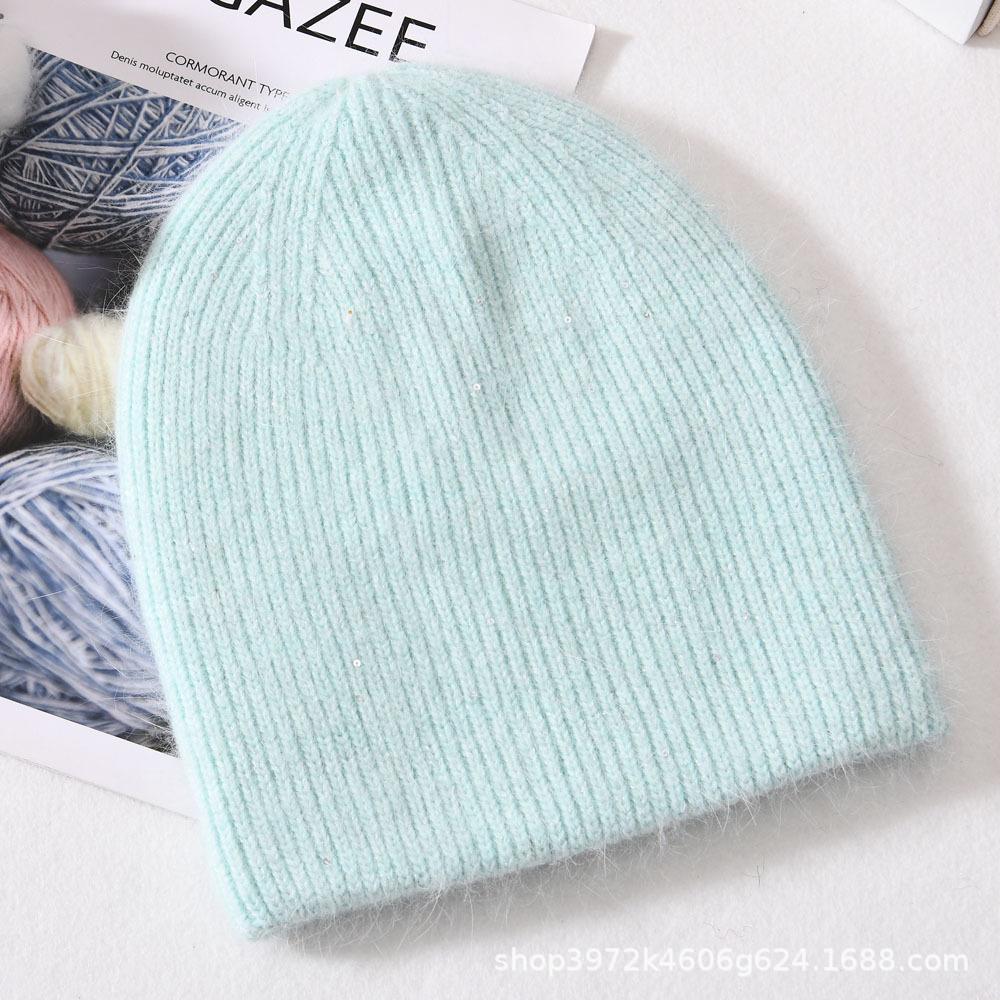 Autumn and winter solid color small sequins soft men's and women's warm wool hats Angola long rabbit hair knitted hat rabbit down cold hat