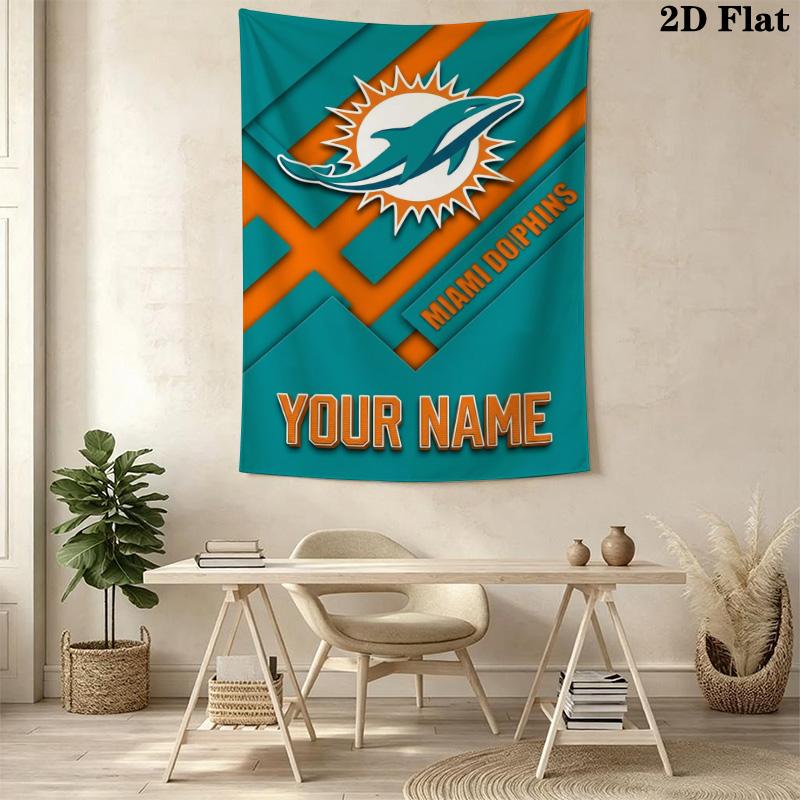 Name Benutzerdefinierte Miami Dolphins Logos Wandteppich Ästhetischer Wandbehang Gedruckter Stoffdecke Dekorative Wandteppiche für Schlafzimmer Wohnzimmer Heimdekoration
