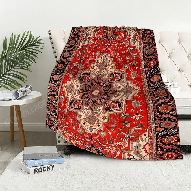 Bohemian Pattern Digital-printed Polyester Bedroom Velvet Flannel Cover Blanket Fleece Soft Sofa Cover Blankets for Beds