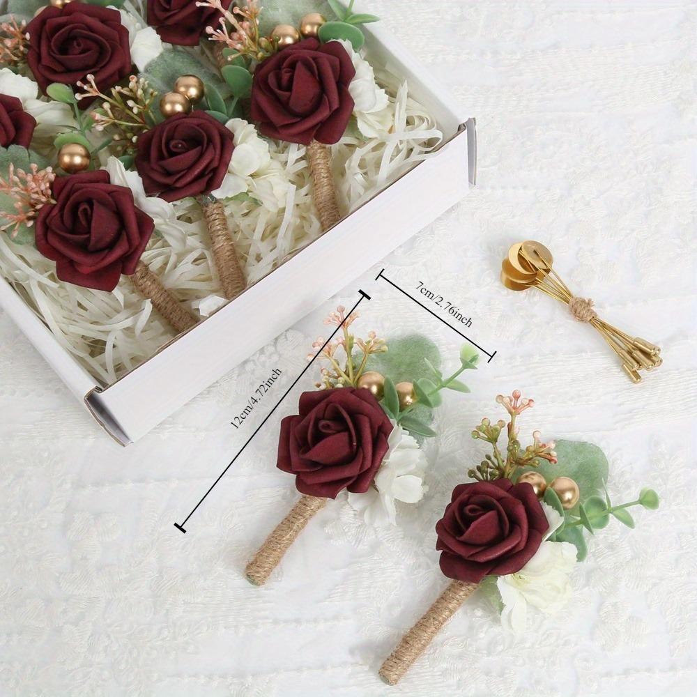 Set of 8 Rose Boutonniere for Men Wedding with Pins Groom Artificial Flower Boutonniere for Wedding Ceremony Formal Dinner Party Prom Flowers