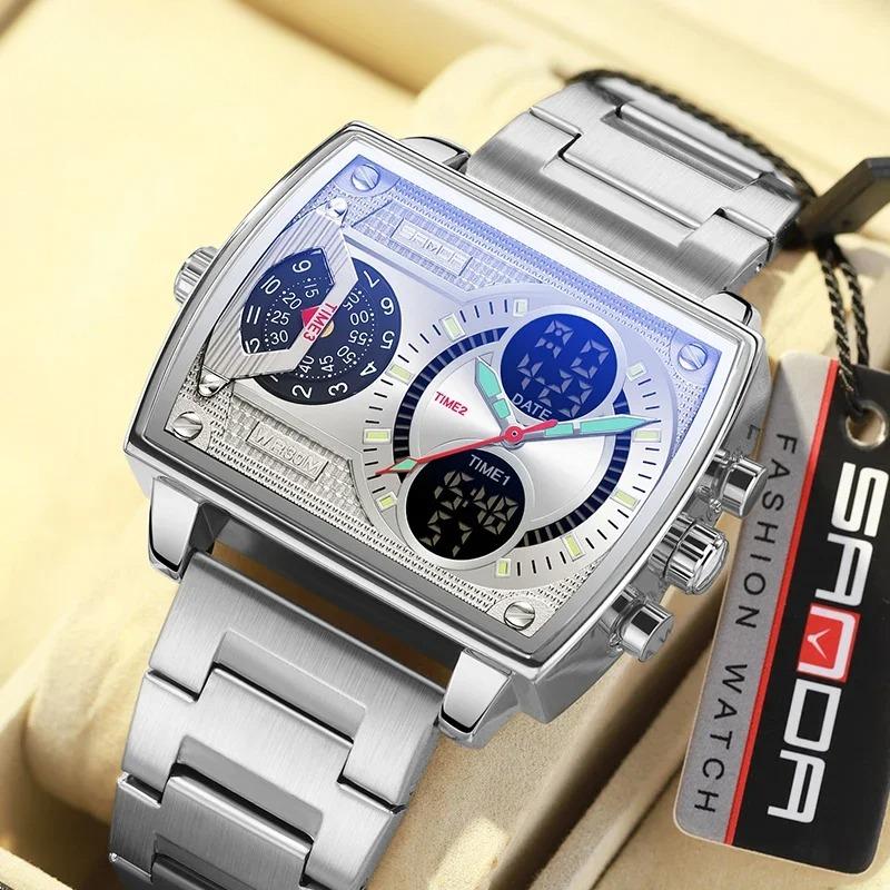 Neue Herrenuhr Mode Quadratisch Großes Zifferblatt Einzigartiges Muster Sportlich Multifunktional Studenten Elektronische Uhr Wasserdichte Uhr