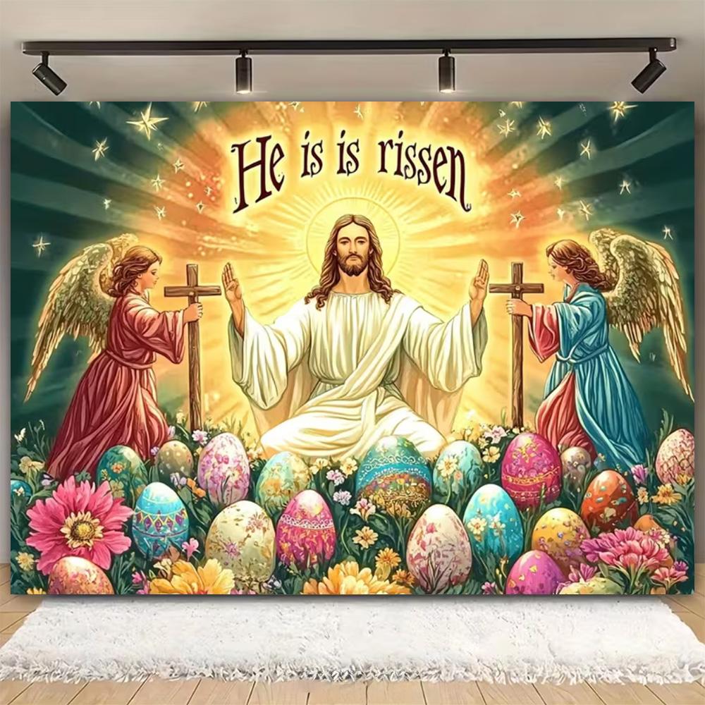 Easter Religion Jesus Theme Party Decoration Photography Background, Easter Egg Rabbit Banner Photography Studio Backdrop Cloth