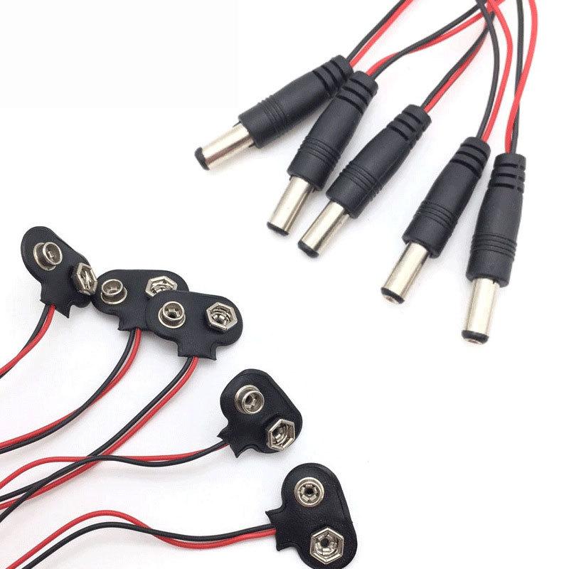 5Pcs T-Type I-Type 9V Battery Snap 15cm Lead Wire Connector Battery Clip Cap