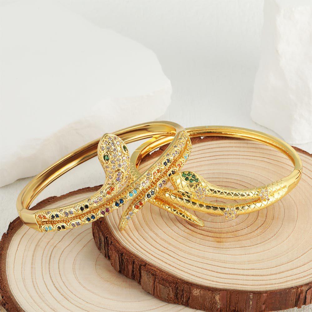 18K Gold Plated Copper Colorful Zircon Exaggerated Snake Vintage Bracelet for Women