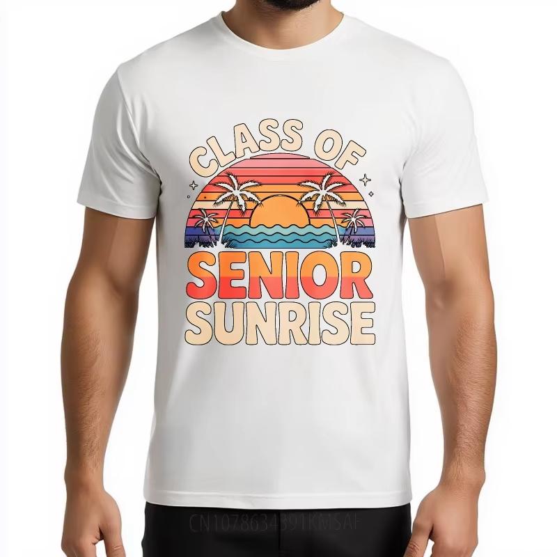 Solid Color Unisex Oneck Tshirt Plus Size Class of Senior Sunrise Sunset Palm Trees Minimalist Tee Shirt Men Fashion Tshirt S