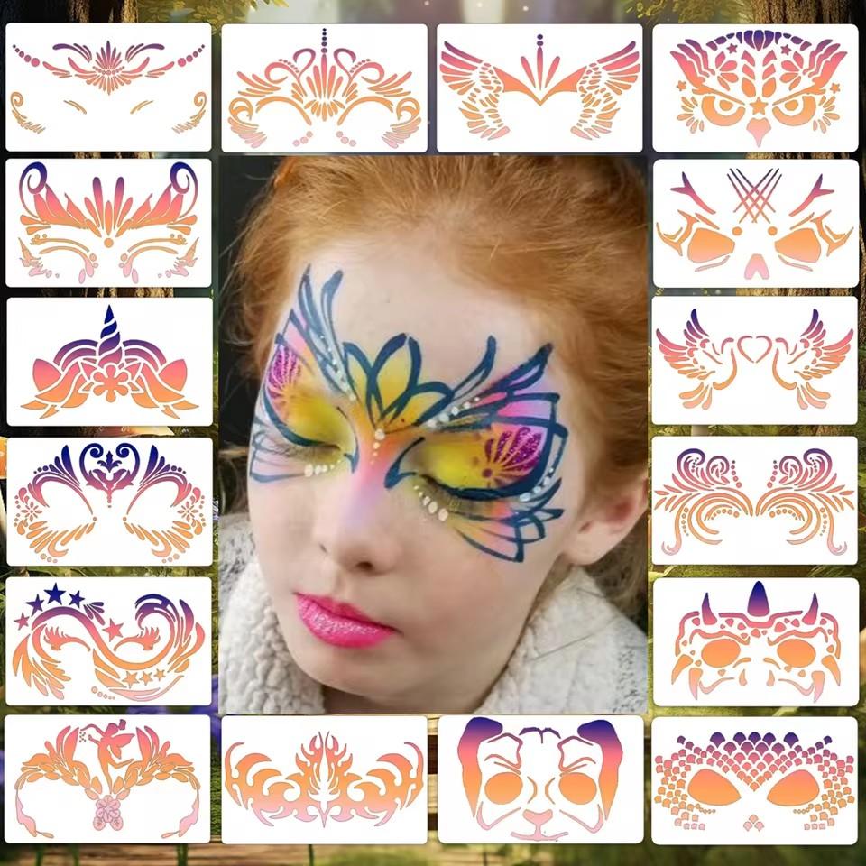 Reusable Face Paint Stencils for Body Art Stamps Painting Halloween Party Makeup DIY Tool Temporary Tattoos Stencils