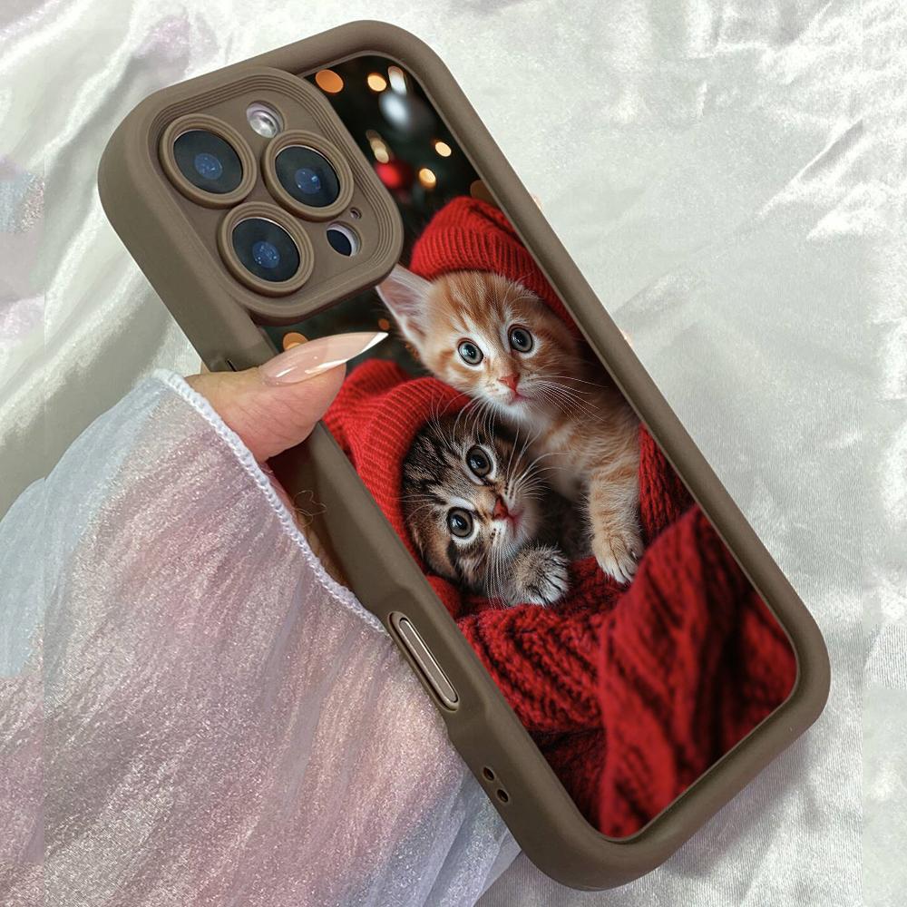 

JJT207 Cute Christmas Kittens Cat for iPhone 17 16 15 14 Pro Max Samsung S26 S25 Ultra A17 A16 A07 A56 Xiaomi 15T Redmi 15c 14C Note 13 Soft TPU Case Redmi 15C 4G/5G(171.6) коричневий