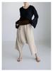 New Spring/Summer Textured Linen-Cotton Cropped Wide-Leg Pants with Elastic Waist and Pockets.