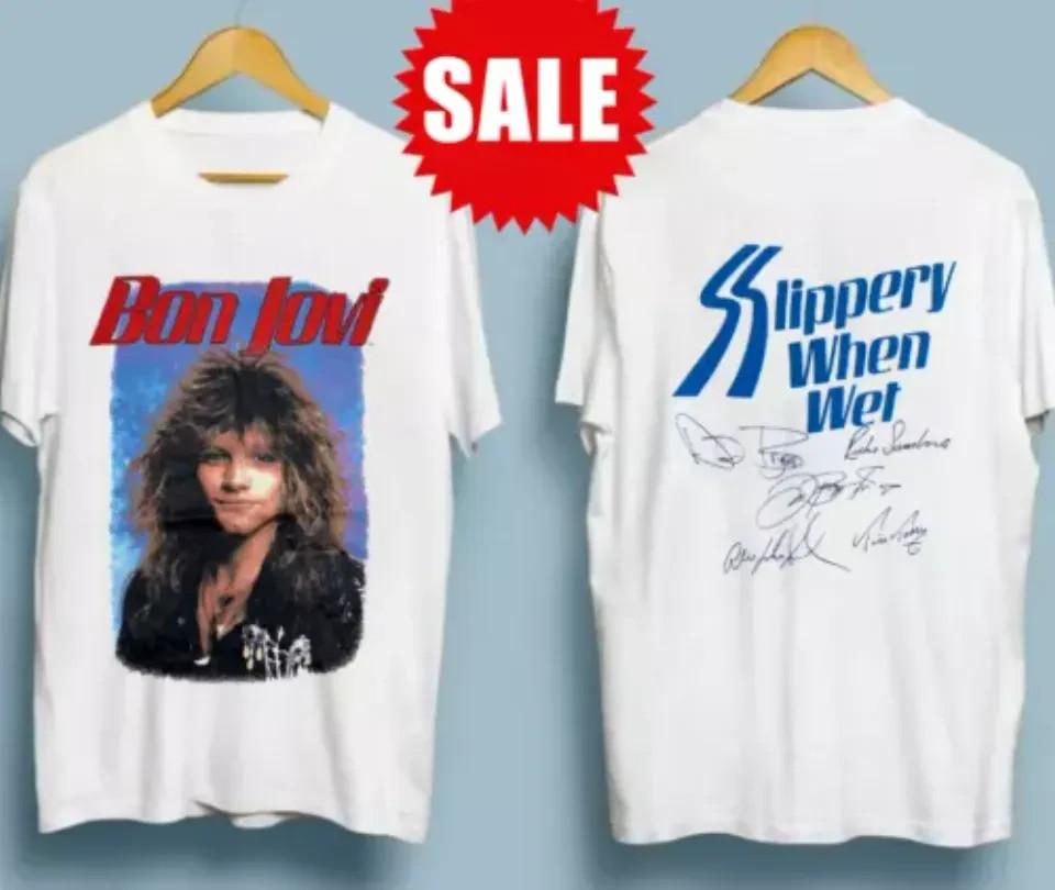 Vintage 1986 Bon Jovi Slippery When Wet t shirt, double sided, new. white XXL