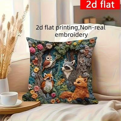 Cute Animals Print Pillowcase: 2D Flat Printing, Non-real Embroidery, Night Sofa  Night Sofa Cushion