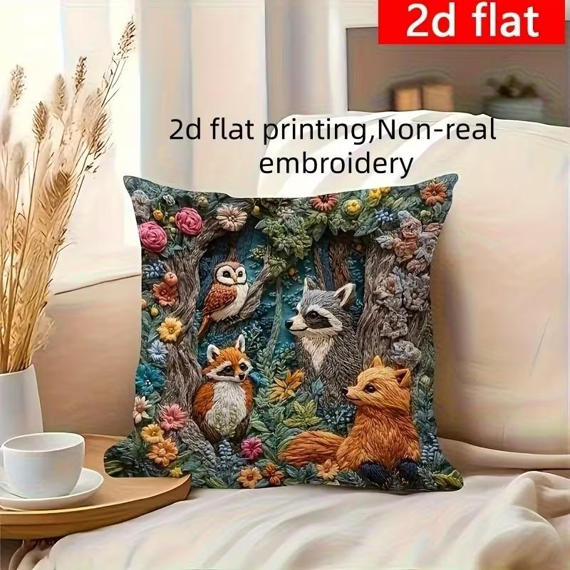 Cute animals print pillowcase: 2D flat printing, non-real embroidery, night sofa night sofa cushion