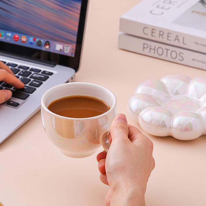Tazas y Platillos de Cerámica de Estilo Nórdico Inspirados en Macarons - Diseño Lindo y Creativo de Girasol