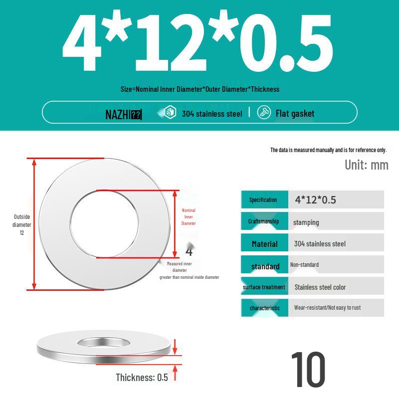 Thickened 304 Stainless Steel Flat Washer Spacer (M4-M8)
