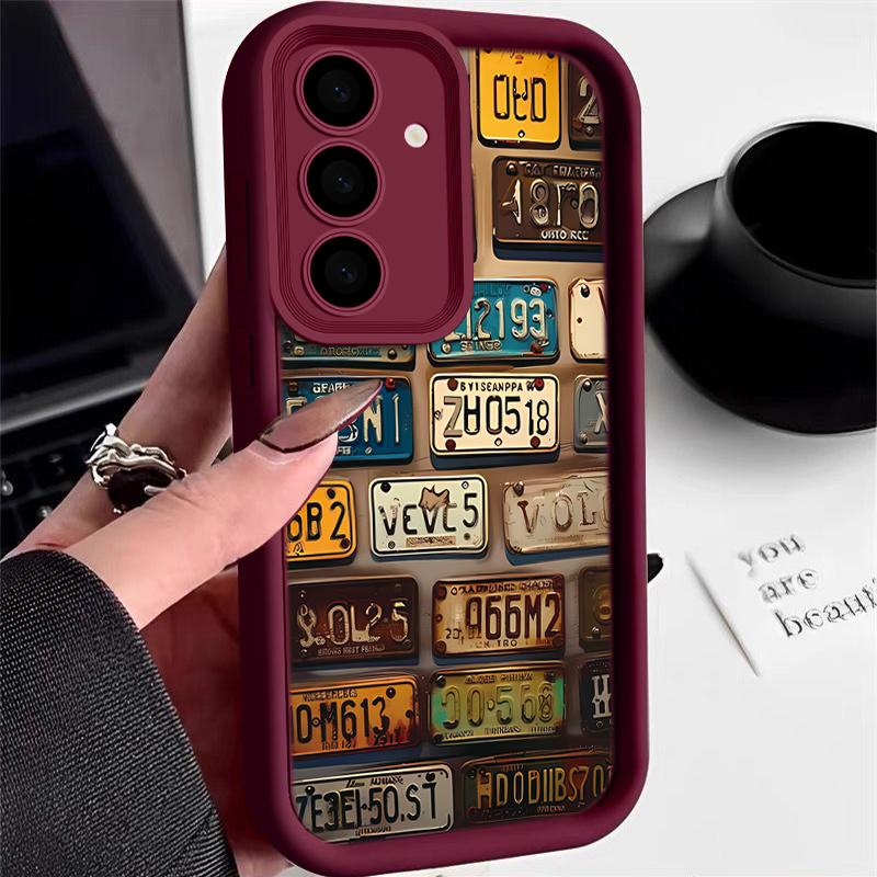 Nummernschild Druck Stoßfestes Mattes Case Für Samsung S25 Ultra S24 FE S23 A56 A36 A16 A15 A55 A35 Objektivschutz TPU Weiche Silikon Handyhülle