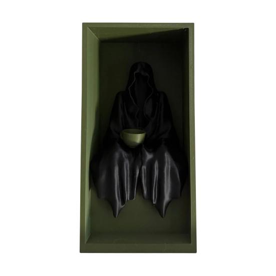 Sitting Grim Reaper Statue Spooky Bookshelf Decoration Gothic Black-Robed Man