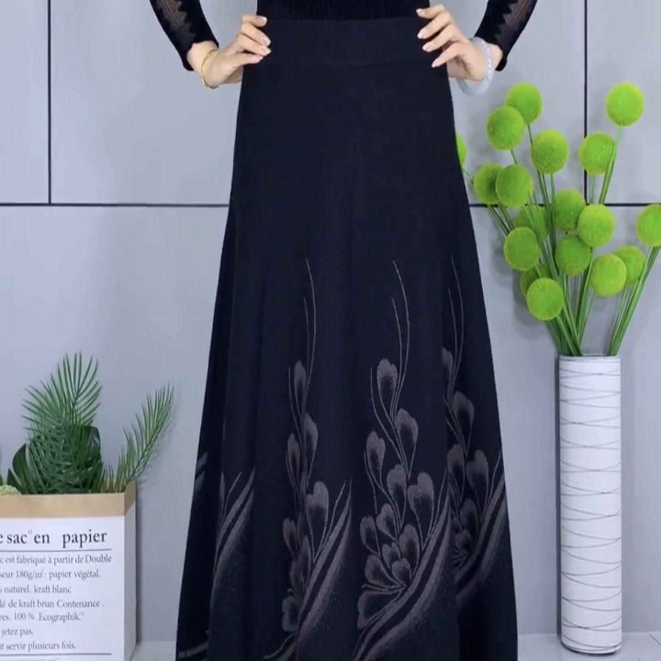 

Юбка миди из шерстяного трикотажа с цветочным узором: Осенне-зимняя утолщенная приталенная юбка-свинг Large 140-180 jin (85 cm)