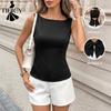 Damesmode Casual Zomer Lente Effen Kleur Print Mouwloos Vierkante Hals Blouses & Shirts
