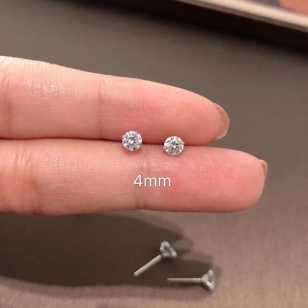 925 Silver Jewelry Women Fashion Cute Tiny Clear Crystal CZ Stud Earrings Gift for Girls Lady