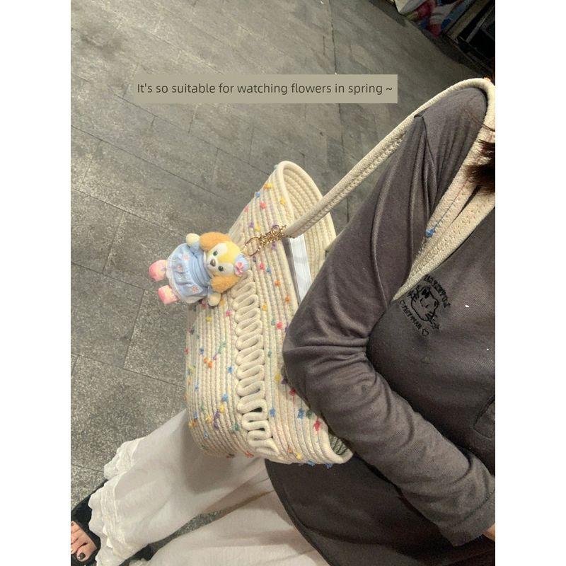 

Niche Style Large Capacity Woven Bag Women s 2025 New Arrival Easiest for Match Beach Bag Fashion Commuter Shoulder Underarm Handbag Beige White