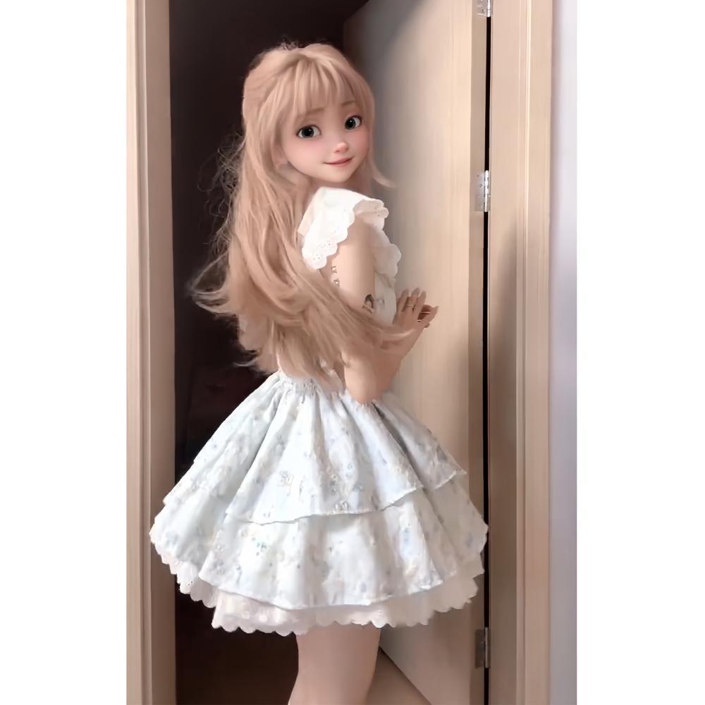 Sweet little flying sleeve floral dress for women, summer small man, first love princess cake dress, waist fluffy short dress for women