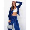 Women Casual Solid Color Zip Up Hooded Sweatshirt Wide Leg Pants Two Piece Set