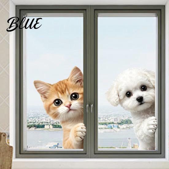 DIY Interior Window Cat Dog Peeking Static Animal Stickers Cute Clings Cartoon Wall Stickers Waterproof No Glue Adhesives Removable