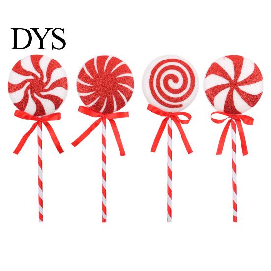 Seasonal Home Decor for Parties Christmas Lollipop Ornaments, Red White Swirl Candy Cane with Tree Spiral Ornament Bow, Artificial Props Tabletop