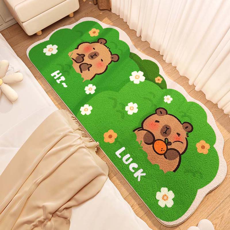 Cute Bedroom Decor Bedside Rug Irregular Shape Carpets for Living Room Green Plush Carpet Fluffy Soft Cartoon Non-slip Floor Mat