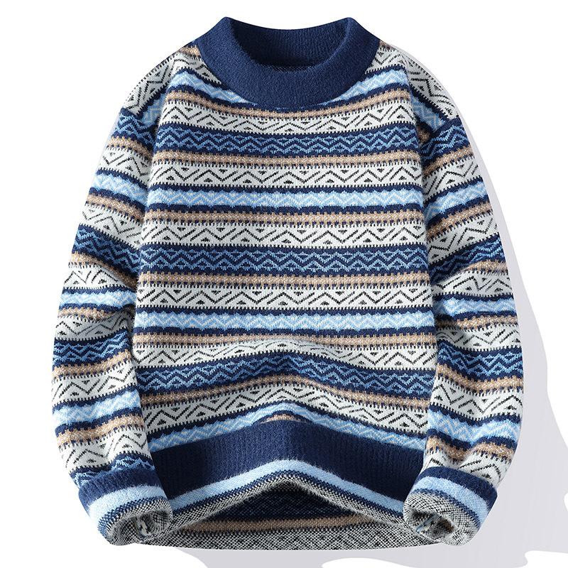 

Модная универсальная утолщенная теплая мужская рубашка вязаный свитер с круглым вырезом из высококачественной ткани модный универсальный свитер 3XL синий