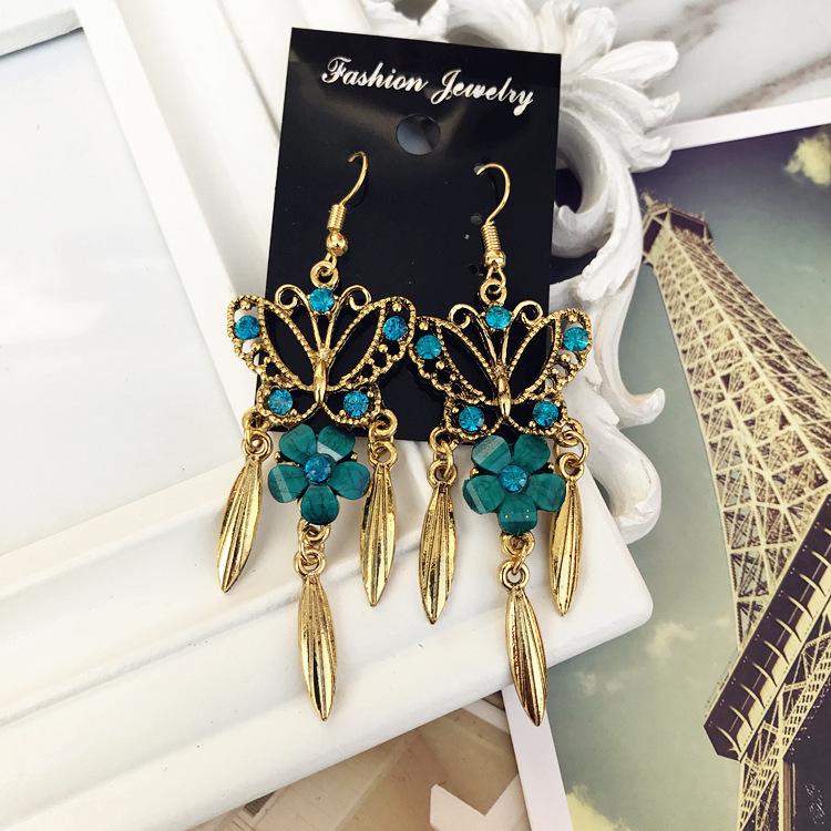 Vintage court gem set earrings long temperament bohemian earrings niche earrings women