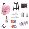 1Set 1:6 Dollhouse Miniature School Stationery Supplies Ruler Schoolbag Pencil Blackboard Holder Glasses Model Decor Toy