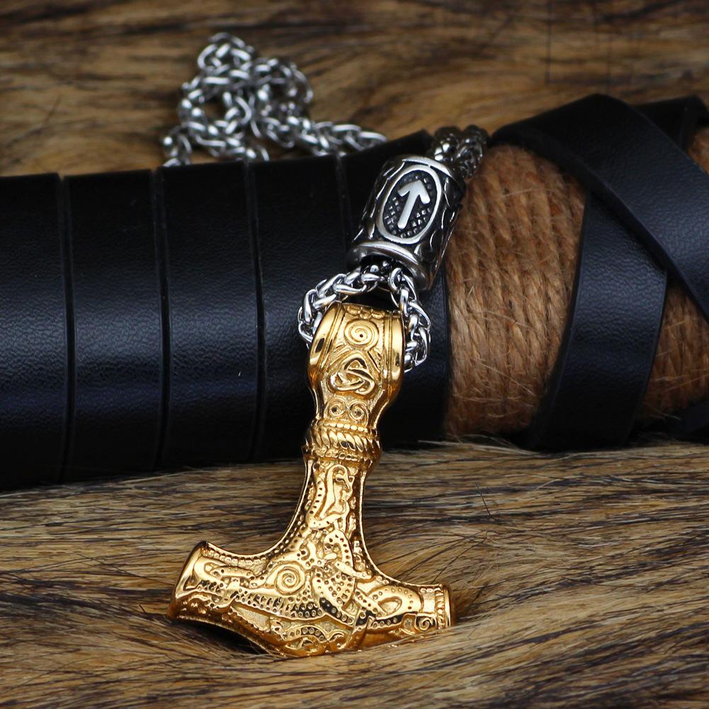 Thor's Hammer Mjolnir Pendant Necklace Viking Scandinavian Necklace Stainless Steel Chain Hammer Necklace for Men Party Jewelry