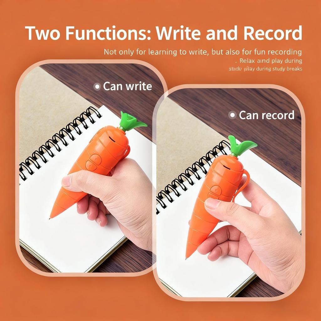 Kids Recorder Pen Toy with 15-Second Playback Cute Carrot Recorder Device Writing Ballpoint Pen for Boys Girls