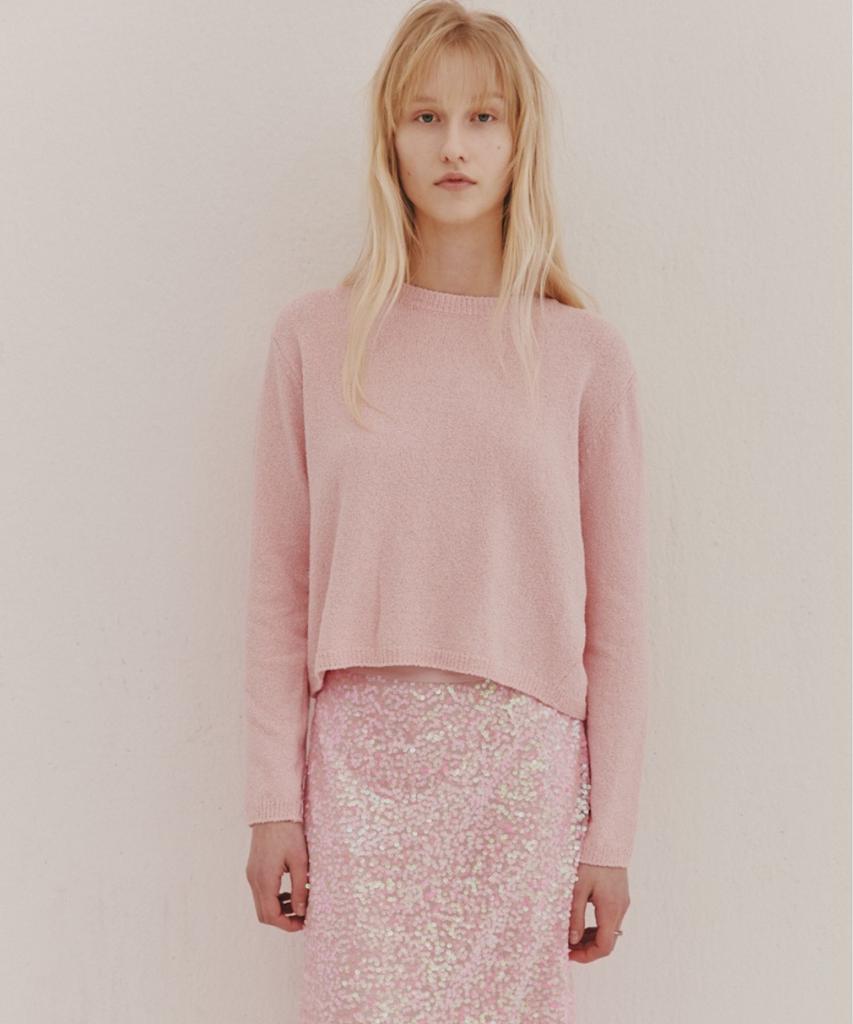 Okuka Back Zipper Knit Top Pink