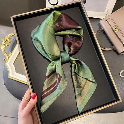 Luxury Green Print 70cm Square Scarf Women's Imitation Silk Scarf Casual Decoration Small Neck Scarf Hijab Scarves Bandan