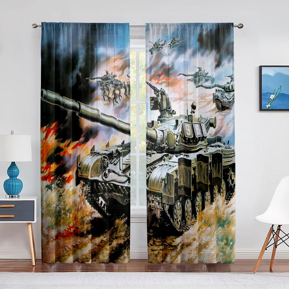 Зеленый танк пушка армейский автомобиль тюлевые шторы для гостиной для мальчиков декор — фото 14