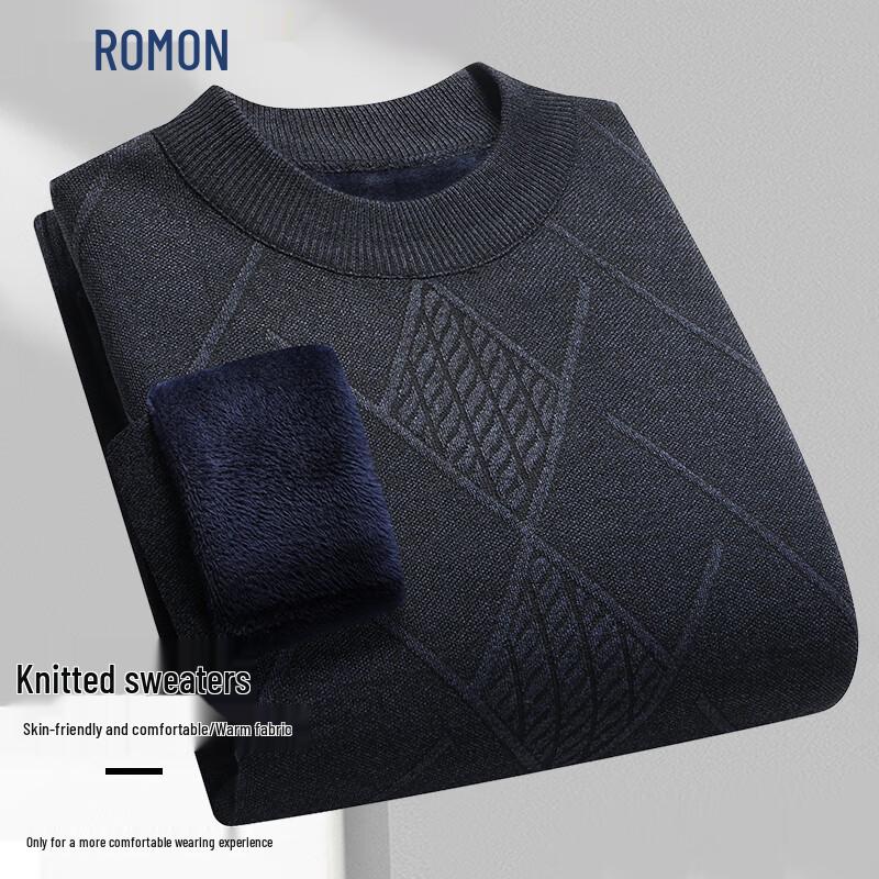 ROMON Men's Fleece Lined Round Neck Knit Sweater