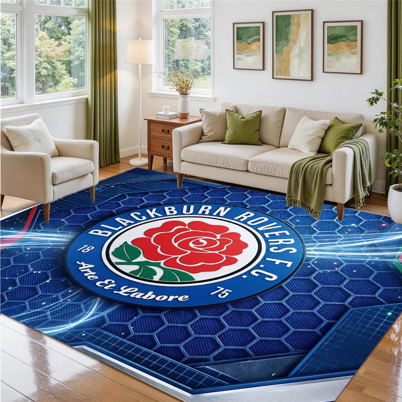 Blackburn Rovers Football Design Crystal Velvet Rug Soft Decorative Mat for Bedroom Entrance
