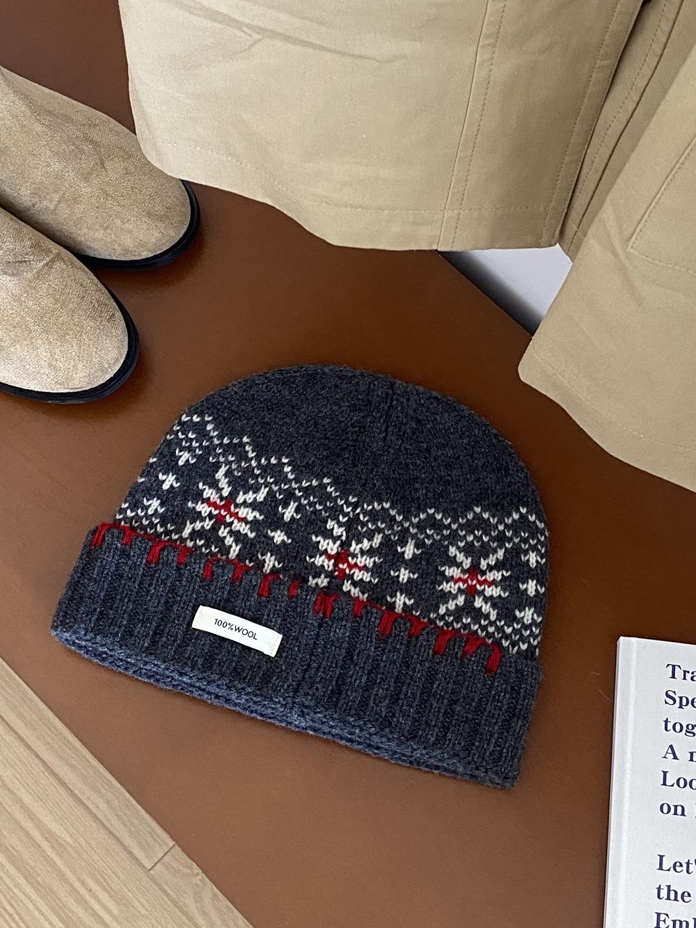 

Вязаная шапка-бини в корейском стиле, ретро, красная, шерстяная, для пар - праздничная рождественская и зимняя шапка серый