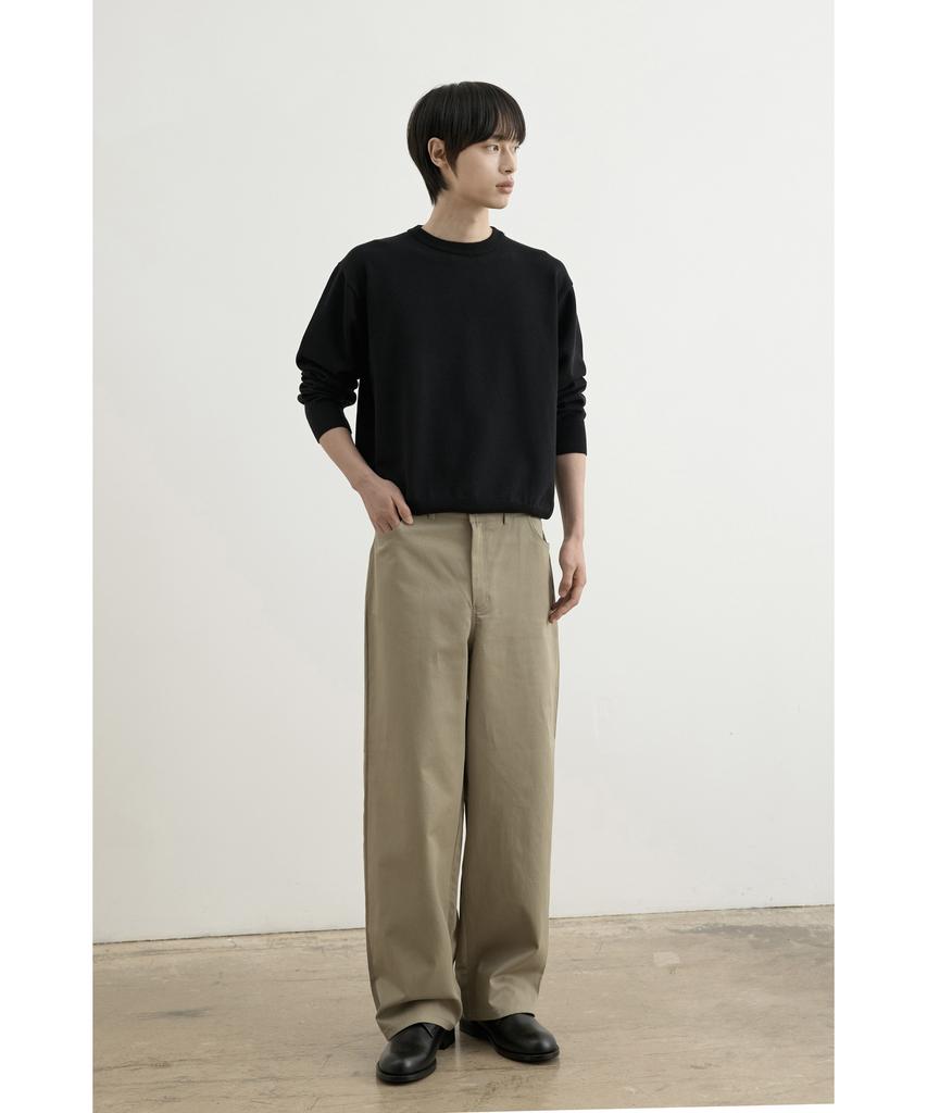 WHOLOVESART Structure Wide Cotton Chino Pants Sand Khaki