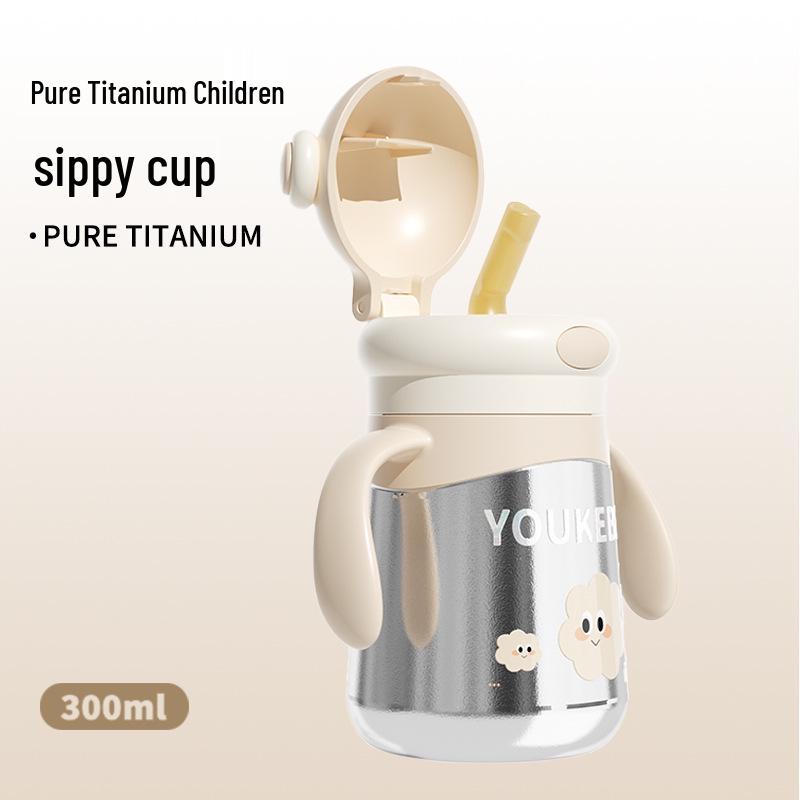 Children s Insulated Pure Titanium Milk Cup with Straw - Large Capacity