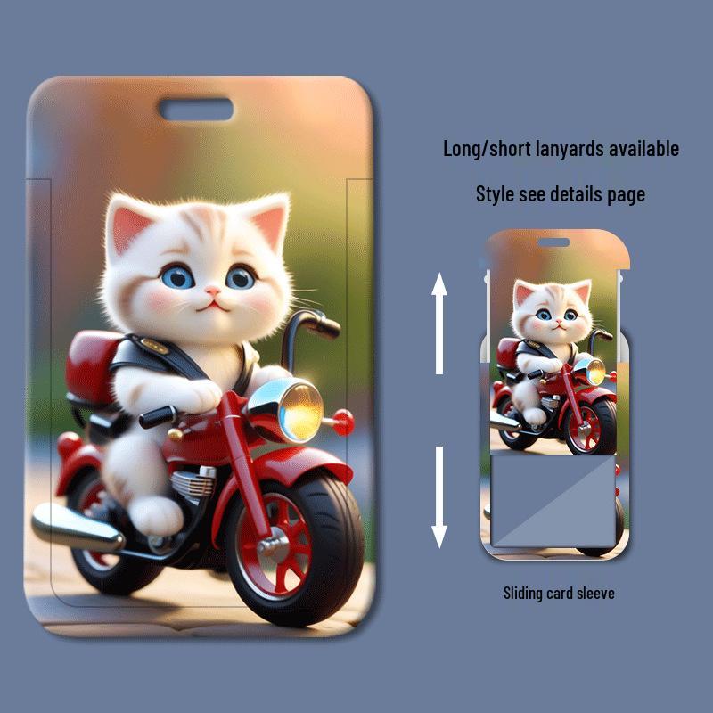 Cat Card Holder: Plastic Sliding Cover ID Badge for Students and Work