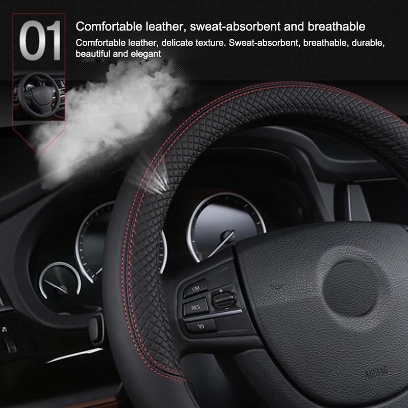 Car Steering Wheel Protective Cover Universal Breathable Elastic Band Anti Slip Pu Leather Steering Covers Suitable 38Cm U-60