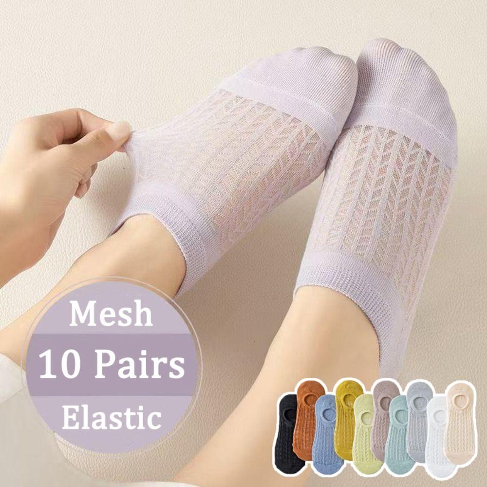 10Pairs Non Slip Invisible Boat Socks Thin Short Hosiery Casual Short Ankle Socks  Summer